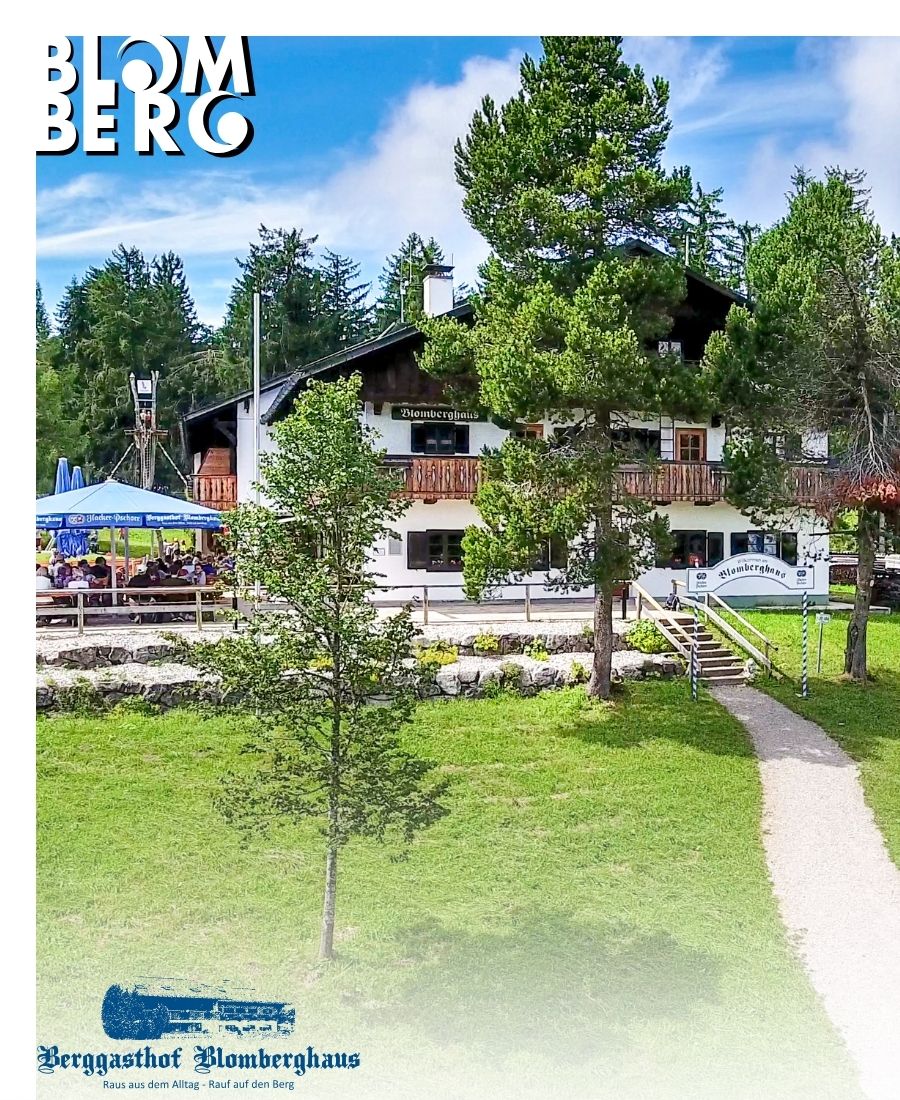 View of the Blomberghaus with beer garden and sun terrace.